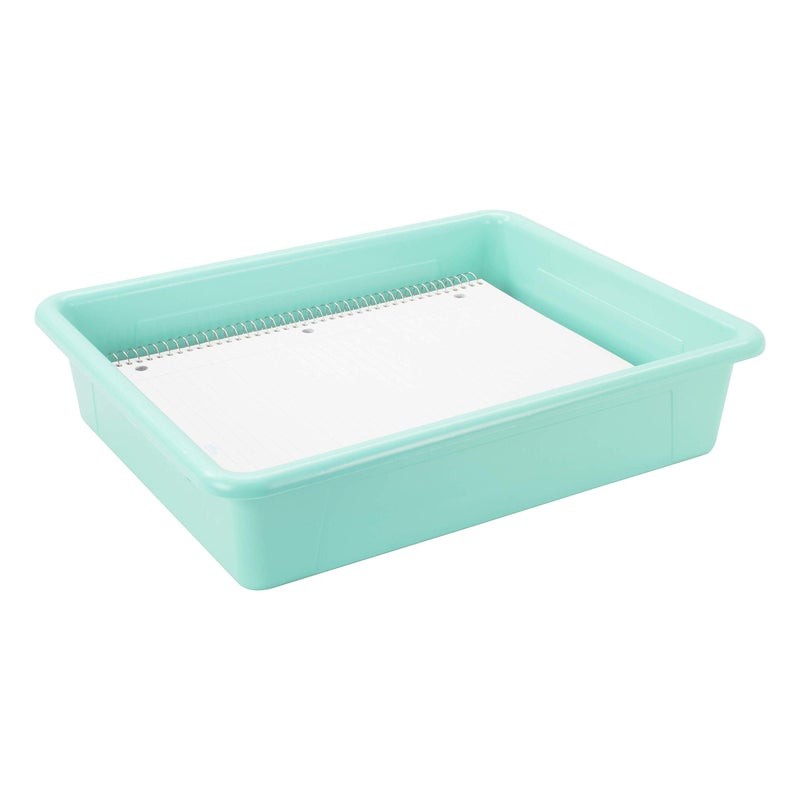 Storex(62522U05C) Letter Size Flat Storage Tray - Organizer Bin for Classroom, Office and Home, Teal, 5-Pack ,10 x 13 x 3 Inches - Image 5
